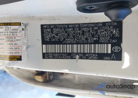 2007 Toyota Corolla Ce from USA, damaged, VIN JTDBR32E770101359